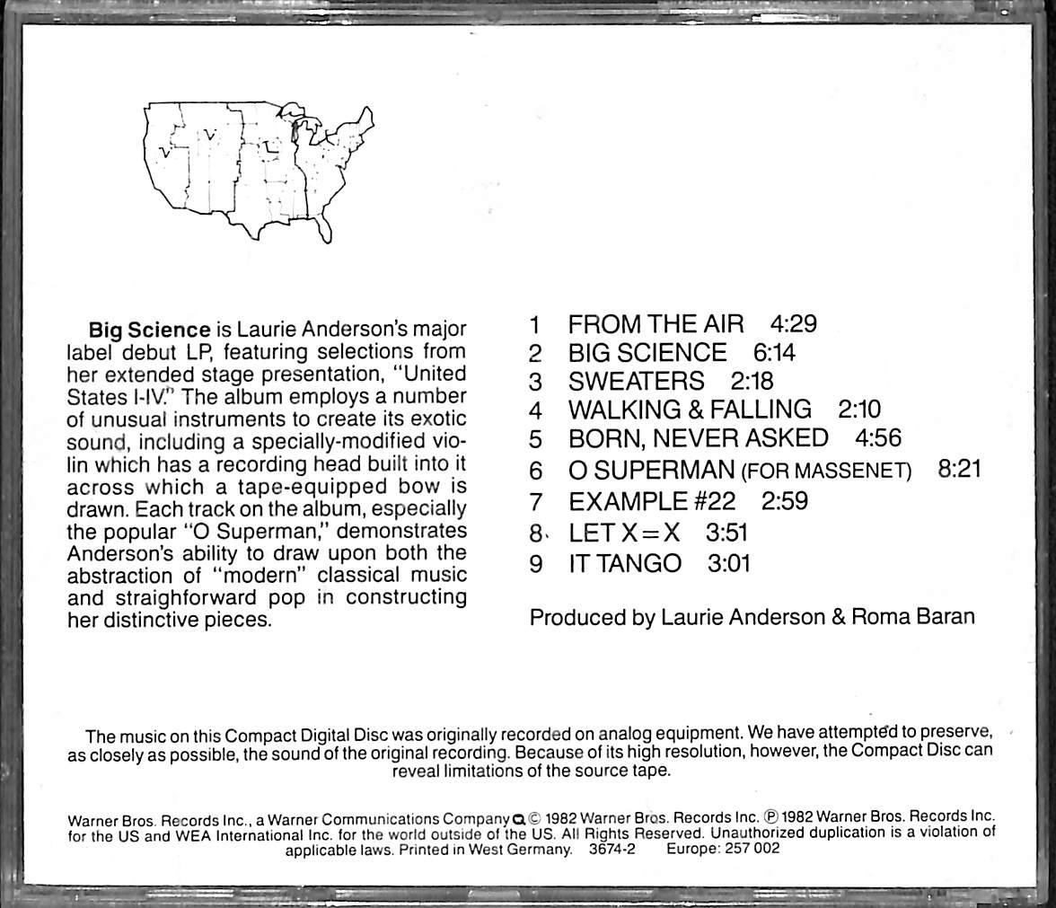 Laurie Anderson - Big Science CD (İkinci El) CD4388 - 2