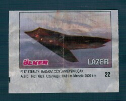 Lazer Savaş Araçları Serisi 1993 - F117 Stealth Radarlarda Görünmeyen Uçak Sakız Kağıdı - .No 22 #SKZ2067 - 3