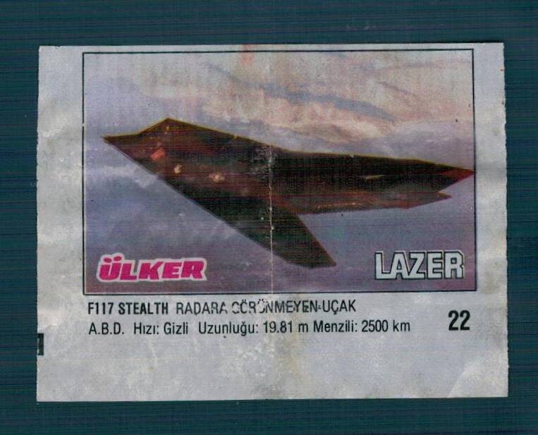Lazer Savaş Araçları Serisi 1993 - F117 Stealth Radarlarda Görünmeyen Uçak Sakız Kağıdı - .No 22 #SKZ2067 - 3
