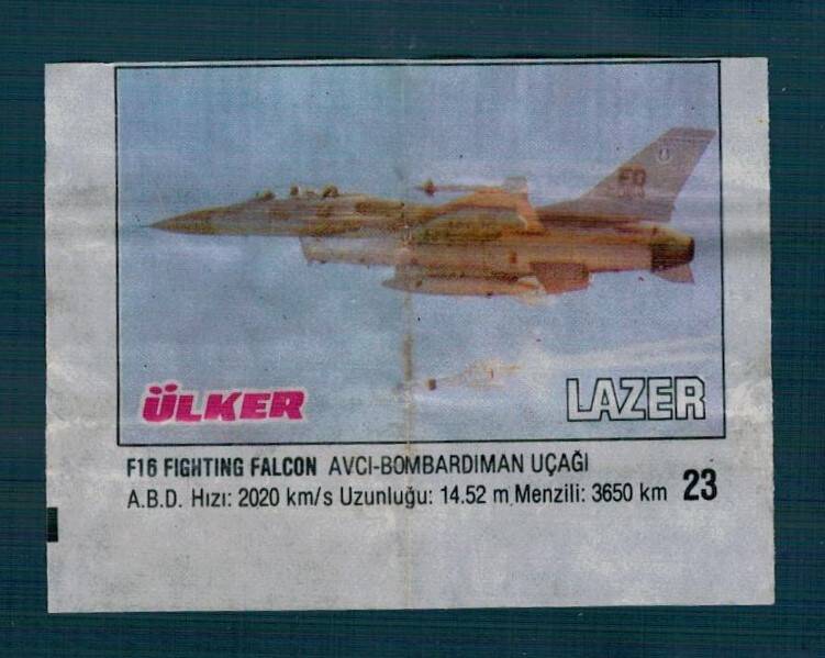 Lazer Savaş Araçları Serisi 1993 - F16 Fıghtıng Falcon Avcı Bombardıman Uçağı Sakız Kağıdı - .No 23 #SKZ2068 - 1