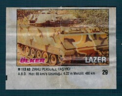 Lazer Savaş Araçları Serisi 1993 - M113A3 Zırhlı Personel Taşıyıcı Sakız Kağıdı - .No 29 #SKZ2073 - Gökçekoleksiyon