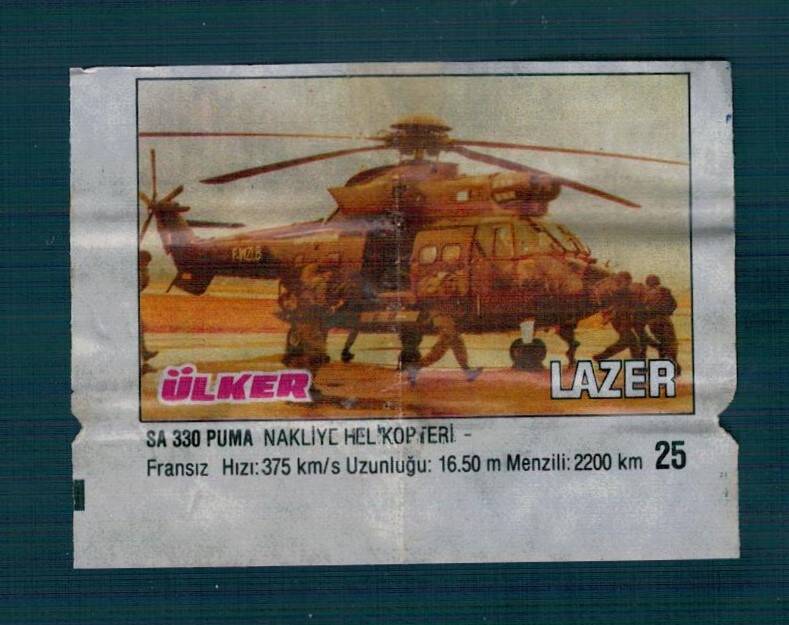 Lazer Savaş Araçları Serisi 1993 - SA 330 Nakliye Halikopteri Sakız Kağıdı - .No 25 #SKZ2070 - 3
