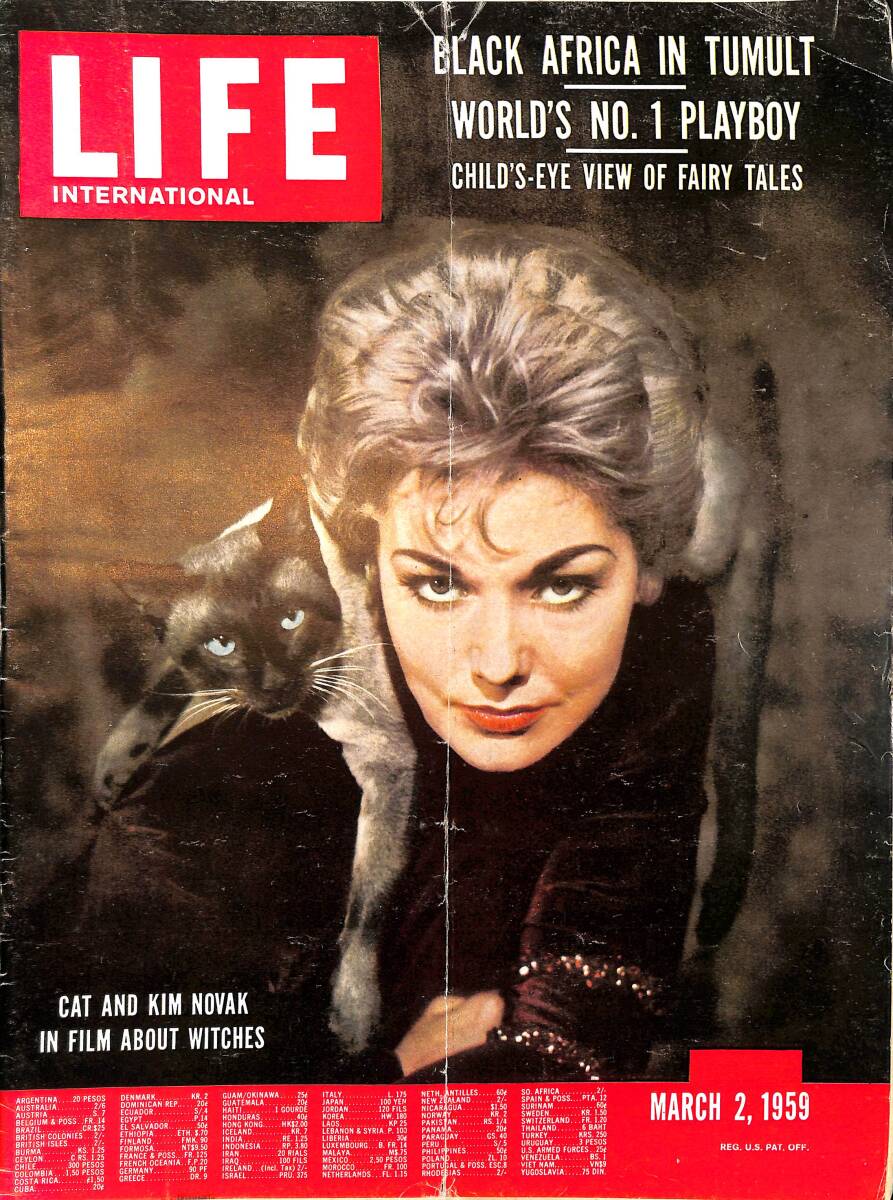 Life International 2 March 1959 - Kapak: KIM NOVAK - Cat And Kim Novak In Film About Witches - Mohammed Ayub Kahn - The Mercedes-Benz Desing NDR100307 - 1