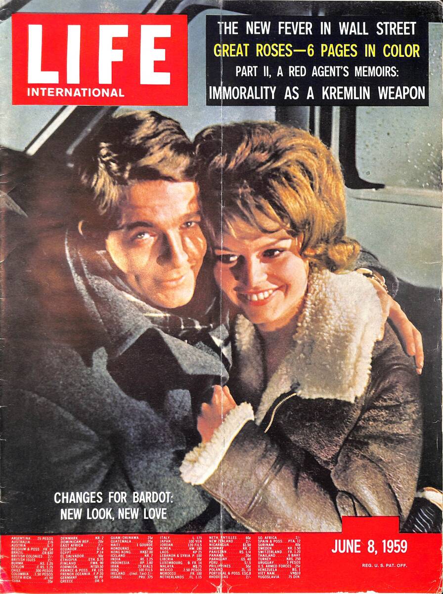 Life Magazine – June 8, 1959 – International Edition – Changes For Brigitte Bardot: New Look, New Love - A Greek In Hollywood: Spyros Skouras NDR100346 - 1