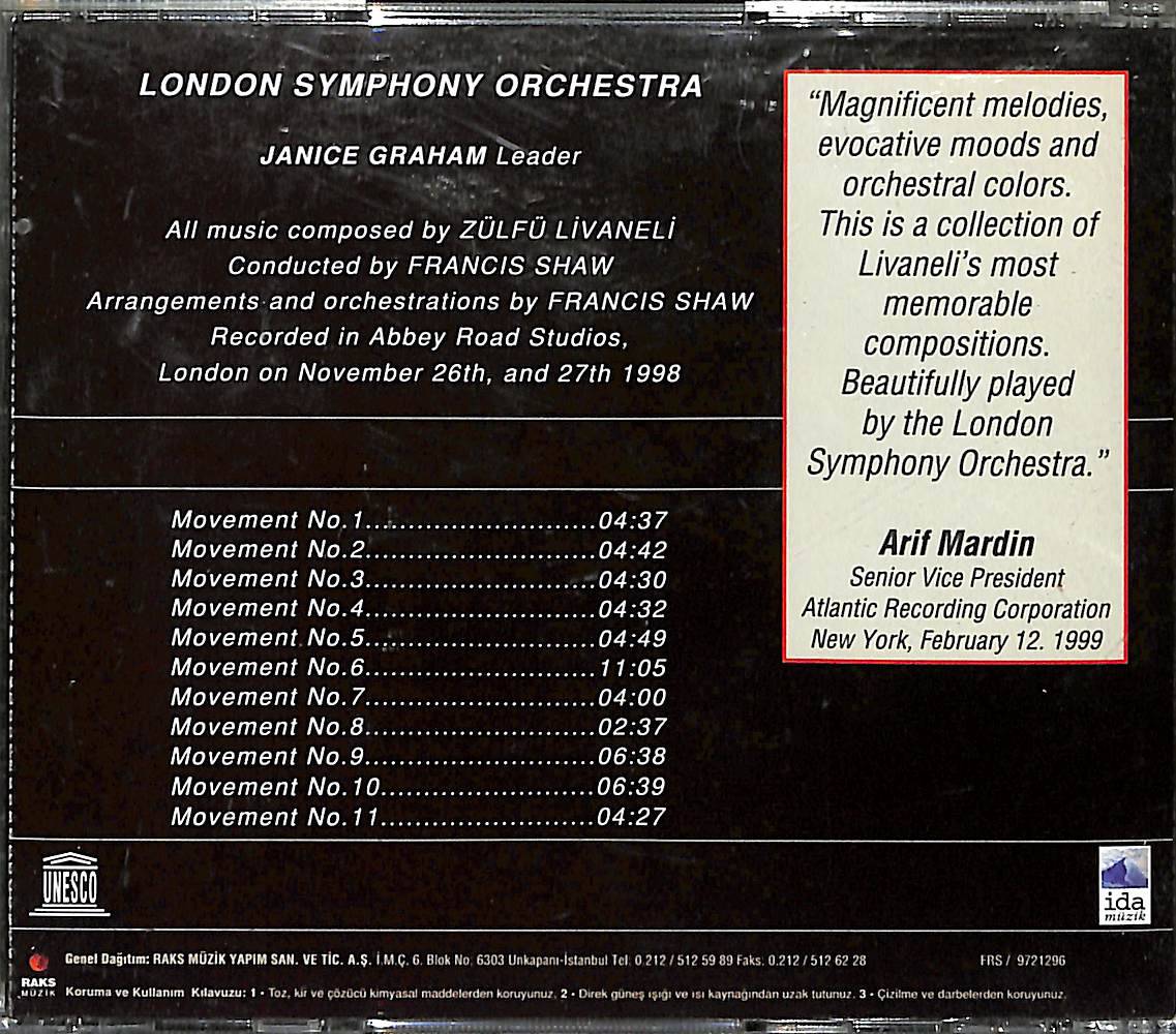 London Symphony Orchestra Plays Livaneli - New Age CD (İkinci El) CD4004 - 2