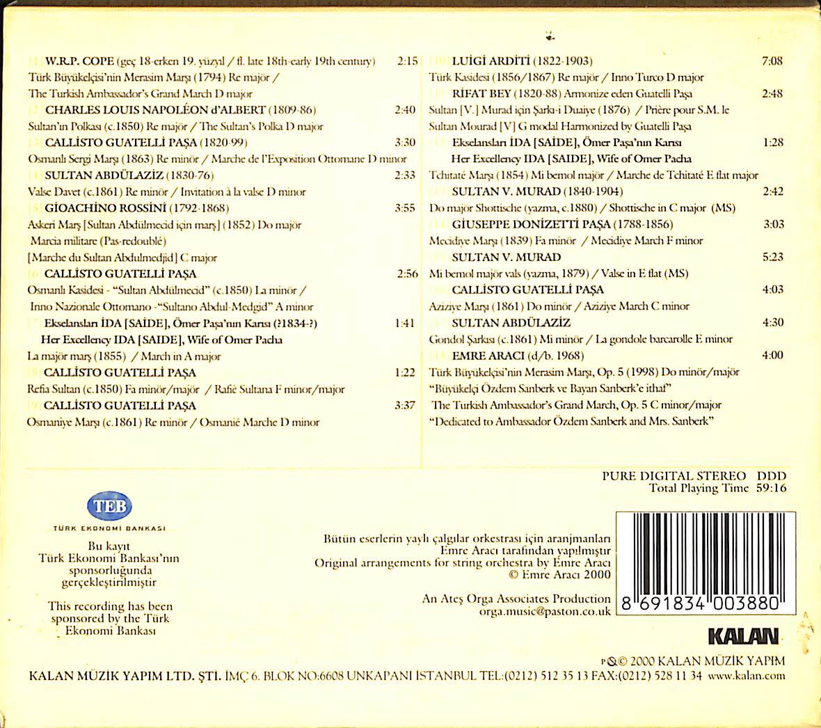 Londra Osmanlı Saray Müziği Akademisi Osmanlı Sarayından Avrupa Müziği CD (İkinci El) CD5016 - 2