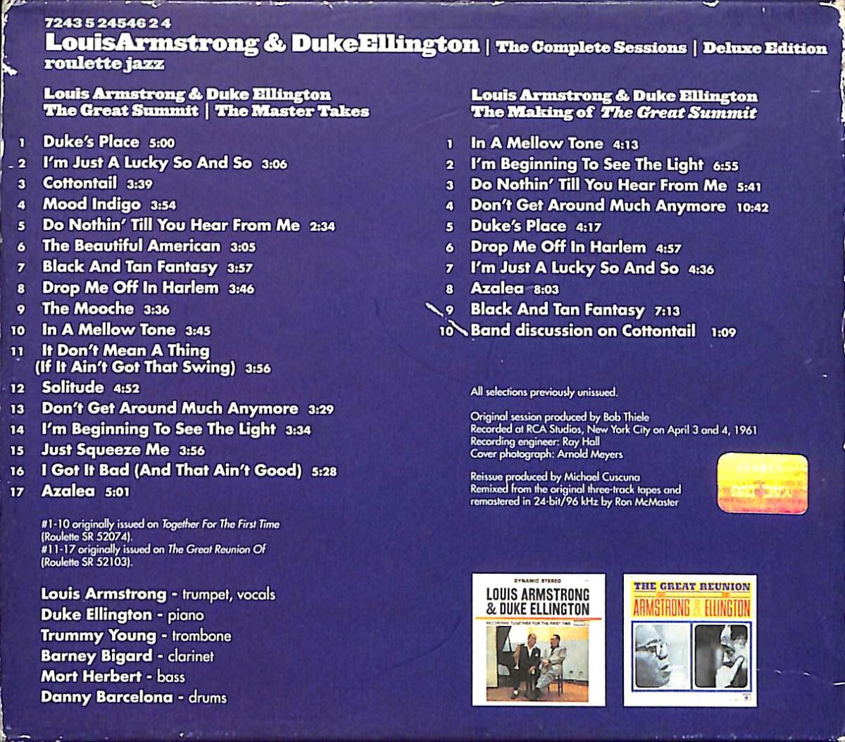 Louis Armstrong & Duke Ellington ‎- The Great Summit | Complete Sessions | Deluxe Edition CD (İkinci El) CD4647 - 2