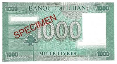 Lübnan 1000 Livre SPECIMEN 2011 Çil YKP2654 - 1