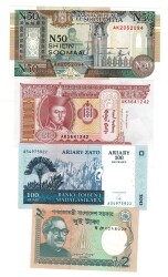 Somali/Moğolistan/Madagaskar/Bangladeş Yabancı Kağıt Para Lotu ÇİL YKP8325 - 