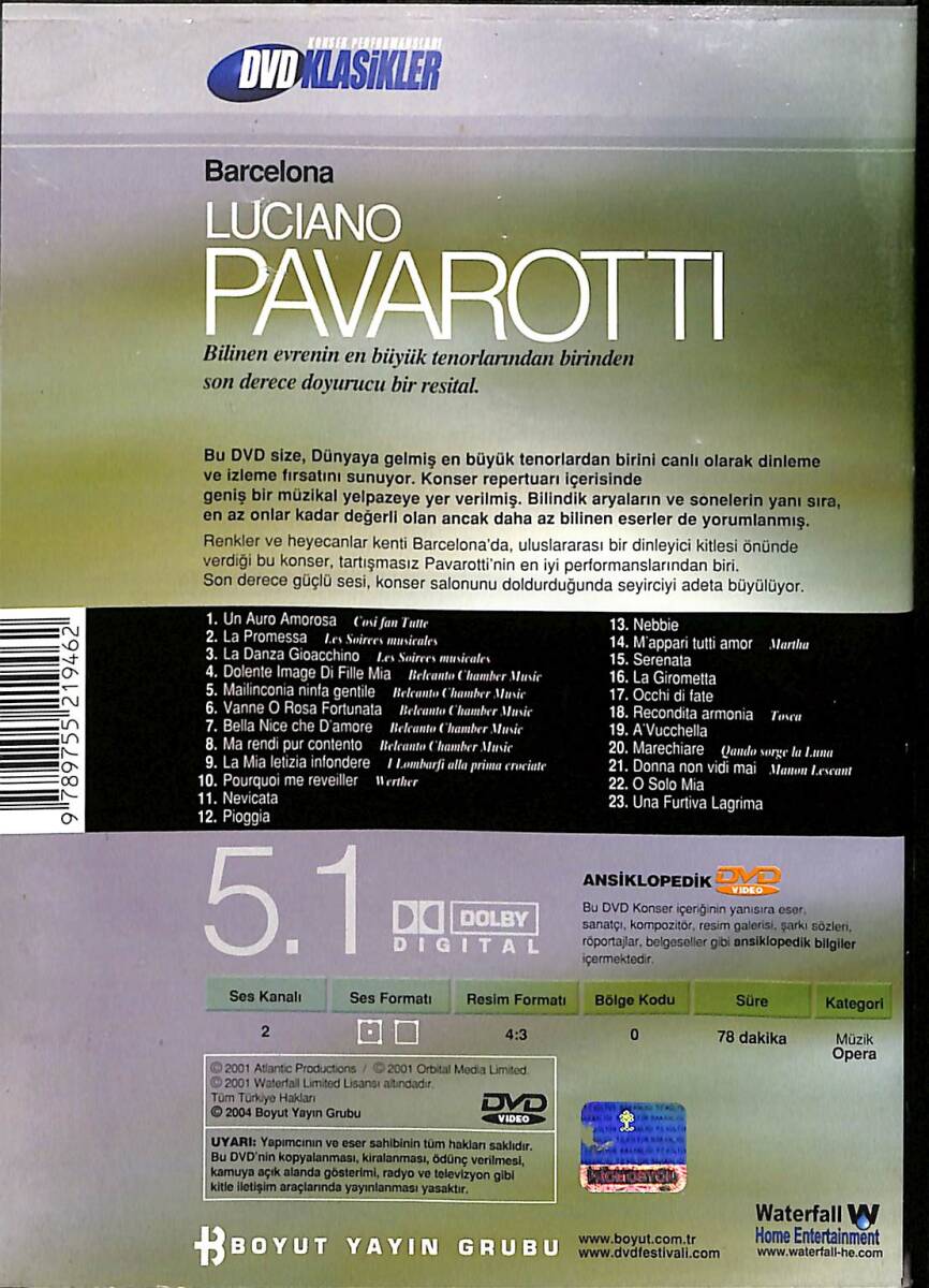Luciano Pavarotti - Barcelona Resitali DVD Film (İkinci El) DVD2908 - 2