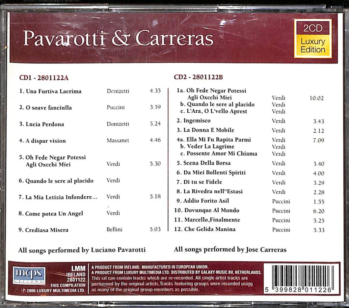 Luciano Pavarotti & José Carreras - Pavarotti & Carreras CD (İkinci El) CD5572 - 2