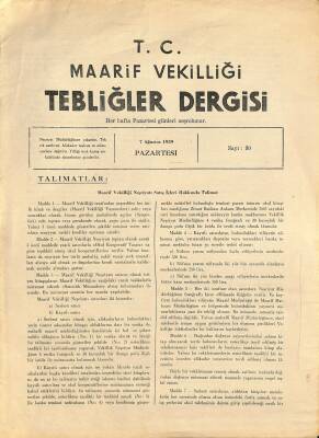 Maarif Vekilliği Tebliğler Dergisi Sayı 30 7 Ağustos 1939 EFM(N)12607 - 1