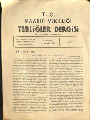Maarif Vekilliği Tebliğler Dergisi Sayı 31 14 Ağustos 1939 EFM(N)12608 - 1