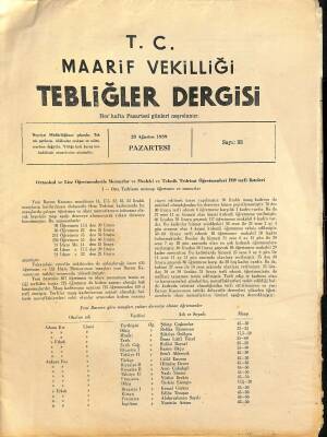 Maarif Vekilliği Tebliğler Dergisi Sayı 33 28 Ağustos 1939 EFM(N)12606 - 1