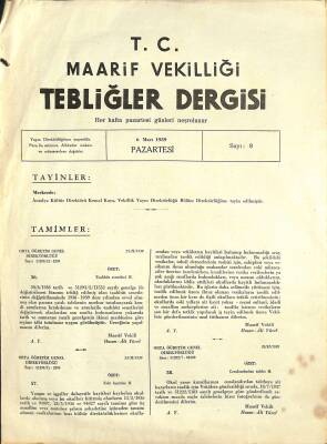 Maarif Vekilliği Tebliğler Dergisi Sayı 8 6 Mart 1939 EFM(N)12600 - 1