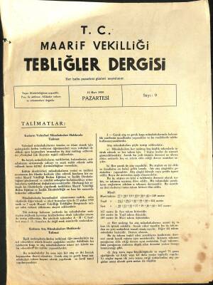 Maarif Vekilliği Tebliğler Dergisi Sayı 9 13 Mart 1939 EFM(N)12605 - 1