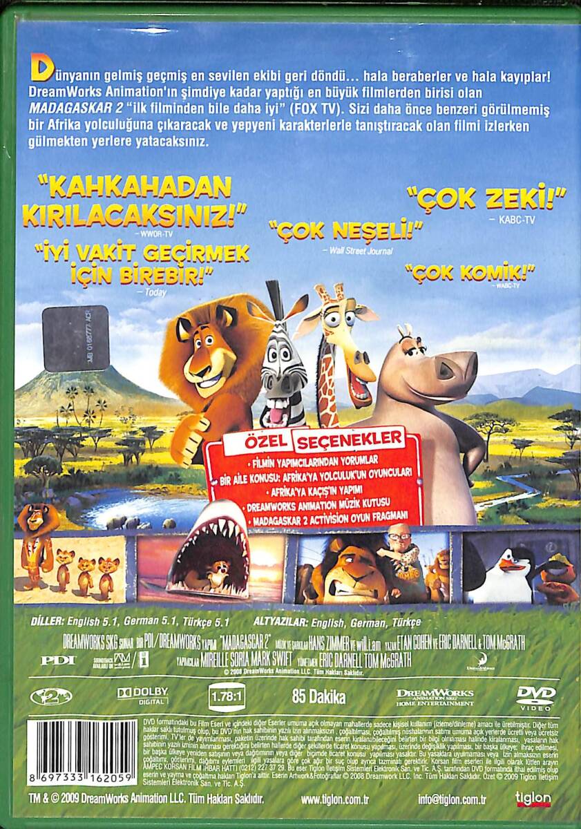 Madagaskar 2 (Madagascar: Escape 2 Africa) – Orijinal DVD (İkinci El) * DreamWorks Animasyon * DVD2938 - 2