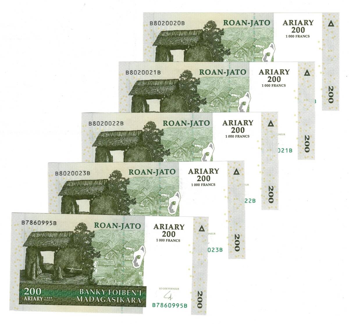 Madagaskar 2004 Yılı 200 Ariary (1000 Frank) (5 Adet) ÇİL YKP8815 - 1