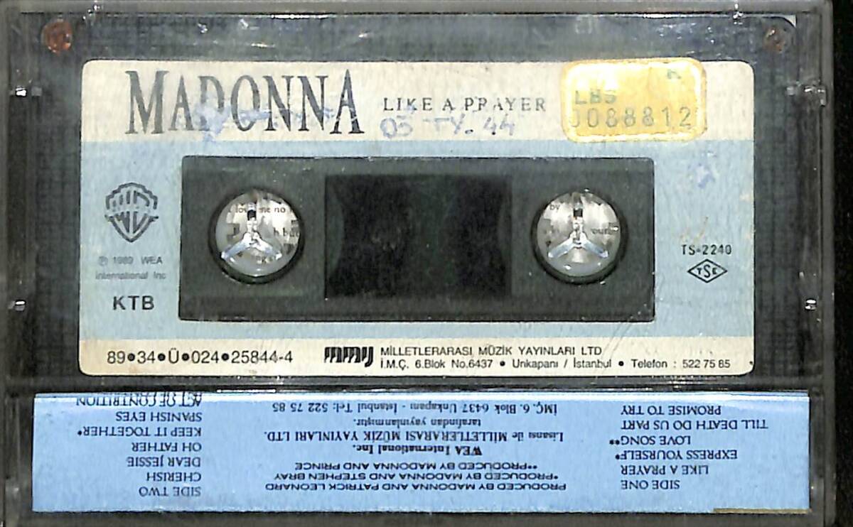 Madonna – Like A Prayer Orijinal Kaset (İkinci El) *Milletlerarası Müzik Yayınları - Sarı Bandrol - 1989* KST29903 - 2