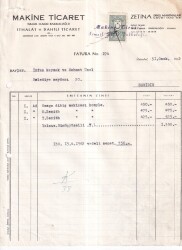 Makina Ticaret İsmail Hakkı Bakkaloğlu 1962 Zenit Omega Dikiş Makinası Faturası - 2