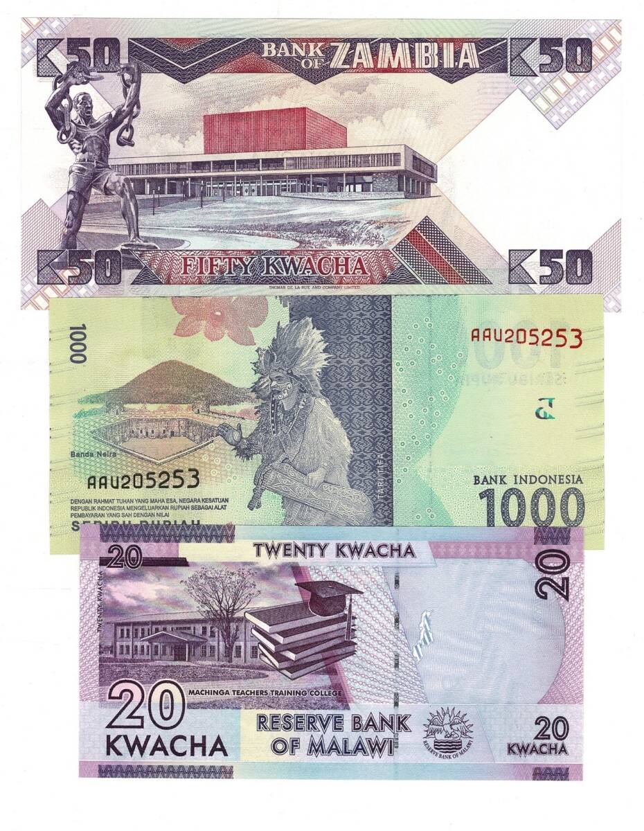 Malavi/Endonezya/Zambiya Yabancı Kağıt Para Lotu ÇİL YKP8348 - 2