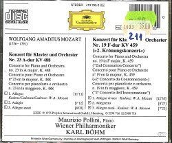 Maurizio Pollini Mozart Piano Concerto No.23 & 19 Karl Bohm CD (İkinci El) CD4121 - 2