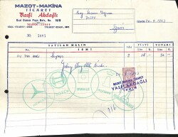 Mazot Makina Ticaret Vasfi Akdağlı - Antetli Damga Pullu Islak İmzalı Fatura EFM(N)12036 - Gökçekoleksiyon