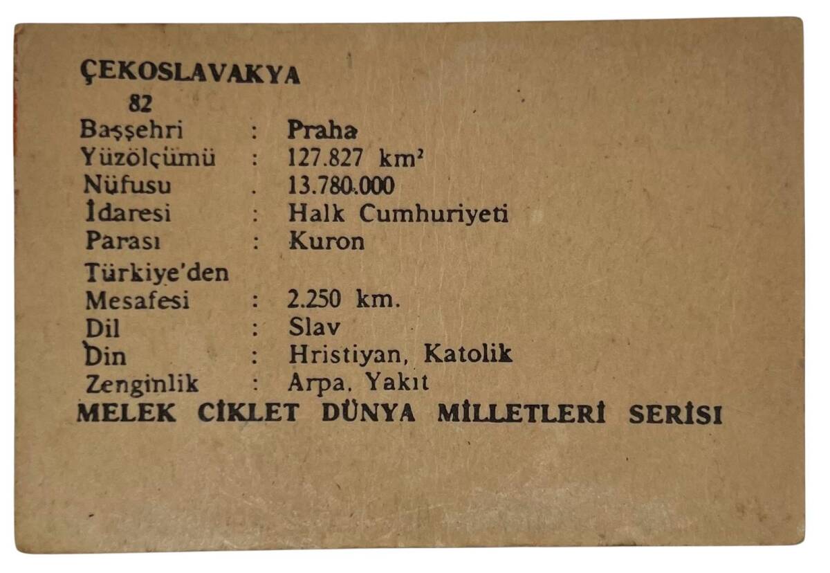 MELEK Sakızı 1960s Milletler Seriisi ÇEKOSLAVAKYA Sakız Kağıdı Stickers No 82 # SKZ1093 - 2