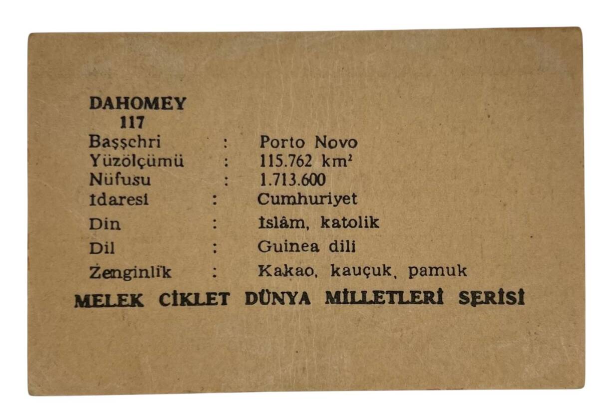 MELEK Sakızı 1960s Milletler Seriisi DAHOMEY Sakız Kağıdı Stickers No 117 # SKZ1091 - 2