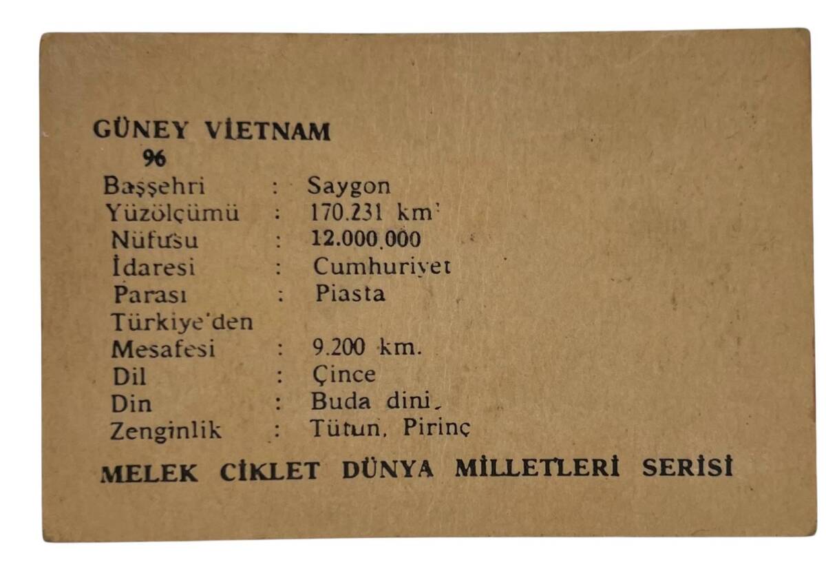 MELEK Sakızı 1960s Milletler Seriisi GÜNEY VİETNAM Sakız Kağıdı Stickers No 96 # SKZ1096 - 2