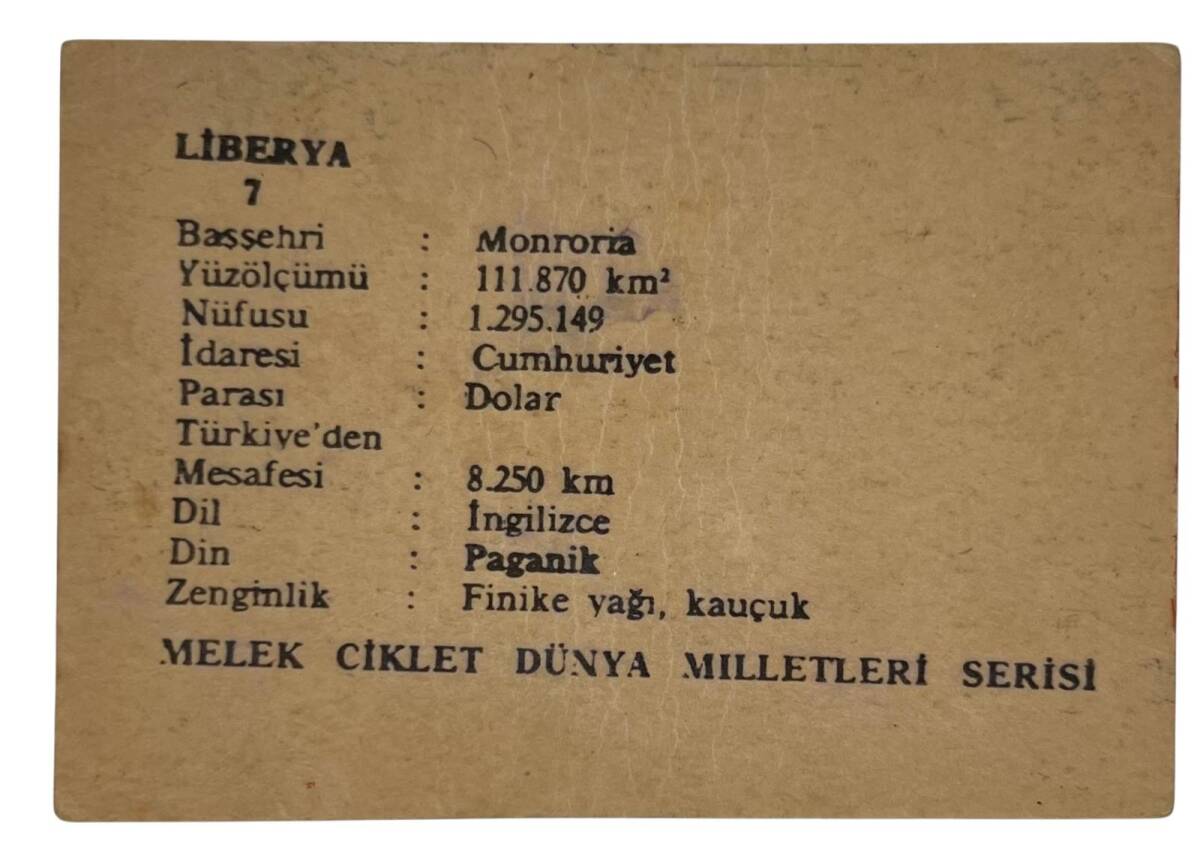 MELEK Sakızı 1960s Milletler Seriisi LİBERYA Sakız Kağıdı Stickers No 7 # SKZ1095 - 2