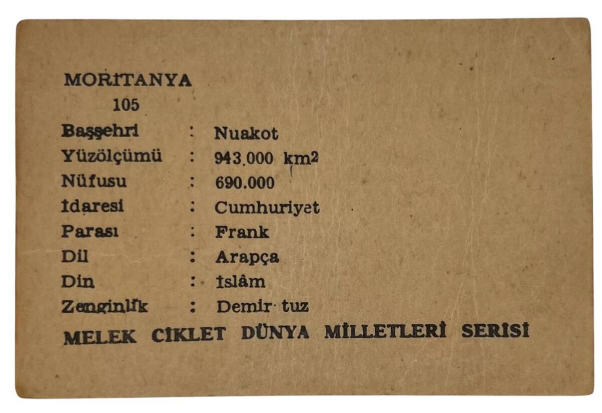 MELEK Sakızı 1960s Milletler Seriisi MAURETANYA Sakız Kağıdı Stickers No 105 # SKZ1097 - 2