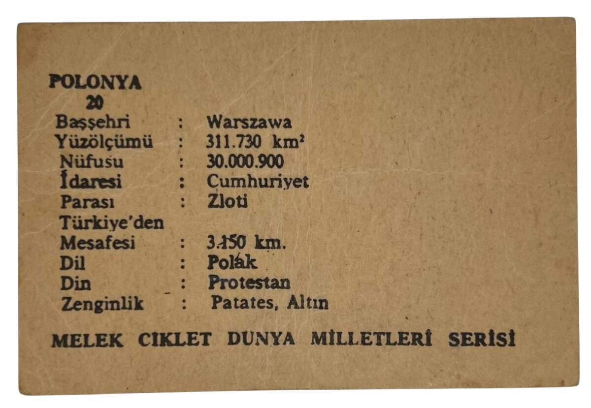 MELEK Sakızı 1960s Milletler Seriisi POLANYA Sakız Kağıdı Stickers No 20 # SKZ1094 - 2