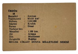 MELEK Sakızı 1960s Milletler Seriisi ÜRDÜN Sakız Kağıdı Stickers No 18 # SKZ1090 - 2