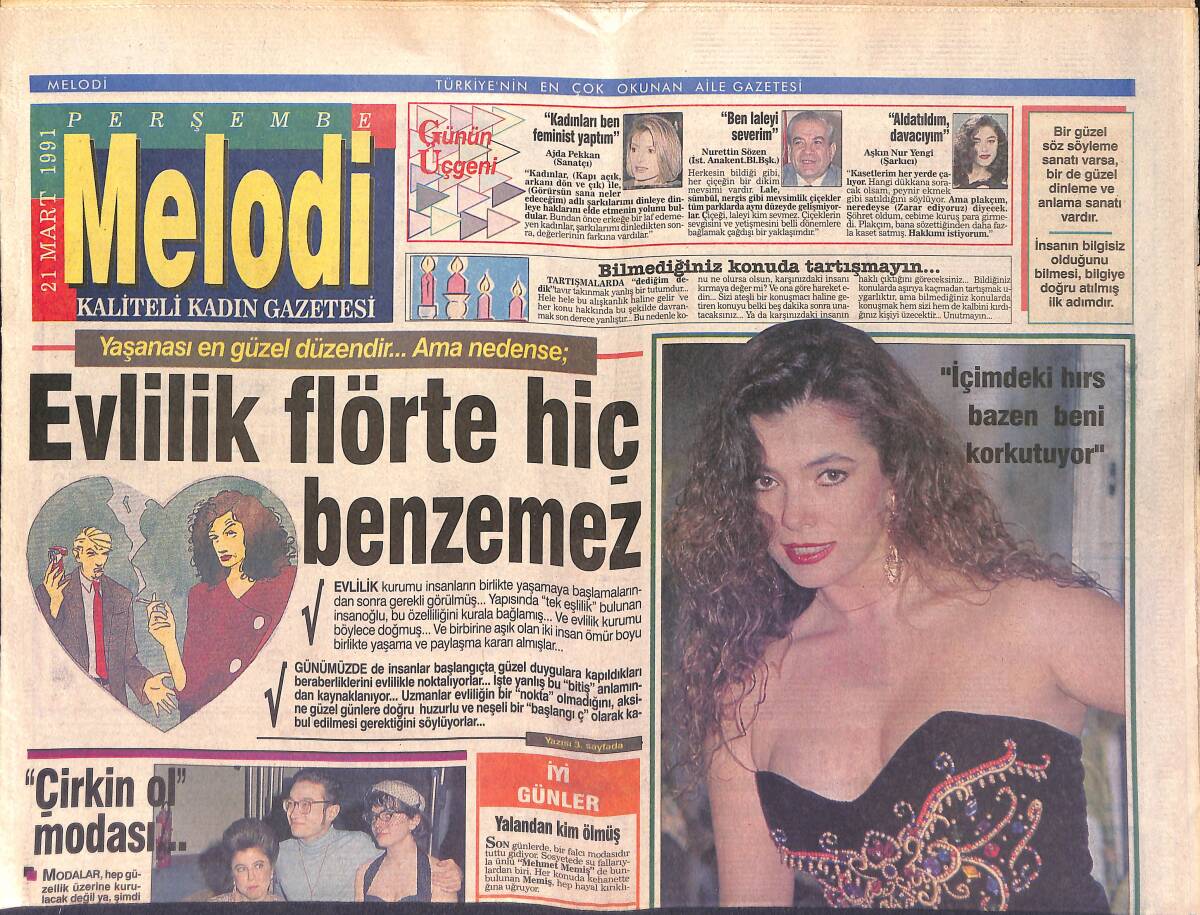 Melodi Gazetesi 21 Mart 1991 - Nil Ünal: İçimdeki Hırs Beni Bazen Korkutuyor - Funda Sabuncuoğlu'nun Yeni Modeli GZ153412 - 1