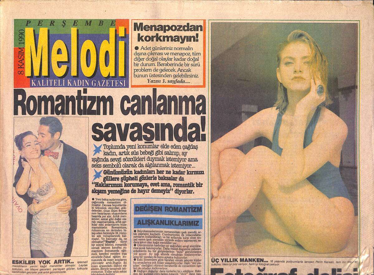 Melodi Gazetesi 8 Kasım 1990 - Neşe Aksoy, TV İçin Kapanacak - Üç Yıllık Manken Perin Karaali GZ2925 - 1
