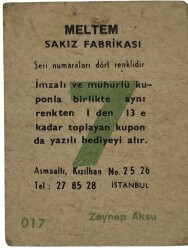 MELTEM Sakızı Kartları No 17 ZEYNEP AKSU# SKZ1622 - 2
