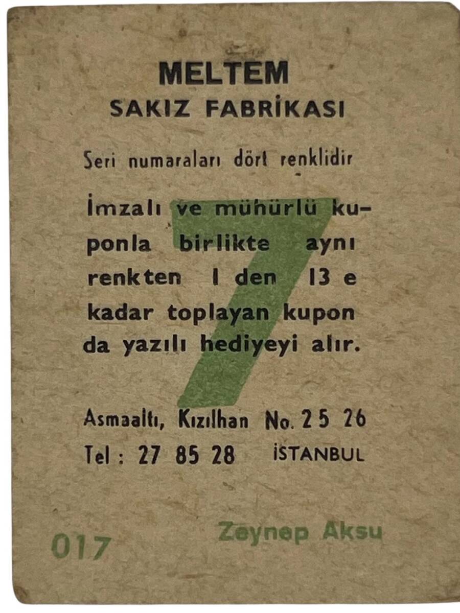 MELTEM Sakızı Kartları No 17 ZEYNEP AKSU# SKZ1622 - 2