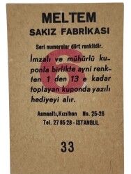 MELTEM Sakızı Kartları No 33 NEBAHAT ÇEHRE # SKZ1609 - 2