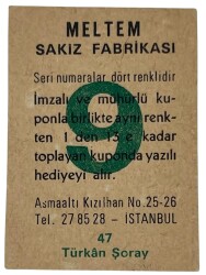 MELTEM Sakızı Kartları No 47 TÜRKAN ŞORAY # SKZ1614 - 2