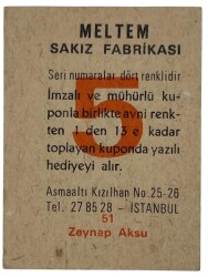 MELTEM Sakızı Kartları No 51 ZEYNEP AKSU # SKZ1620 - 2