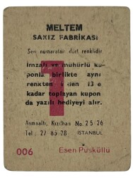 MELTEM Sakızı Kartları No 6 ESEN PÜSKÜLLÜ # SKZ1602 - 2