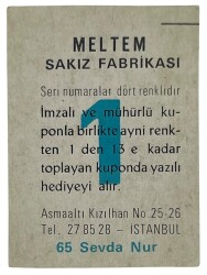MELTEM Sakızı Kartları No 65 SEVDA NUR # SKZ1587 - 2