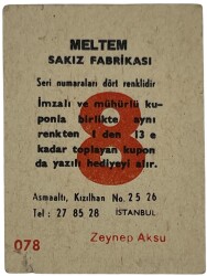 MELTEM Sakızı Kartları No 78 ZEYNEP AKSU # SKZ1601 - 2