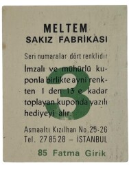 MELTEM Sakızı Kartları No 85 FATMA GİRİK # SKZ1618 - 2