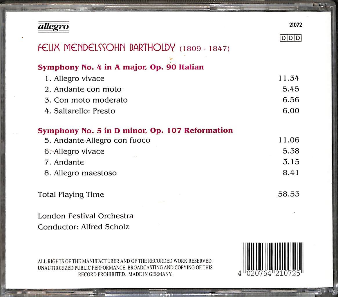 Mendelssohn Symphony NO.4 5 CD (İkinci El) CD4888 - 2