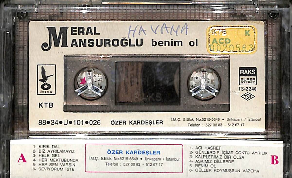 Meral Mansuroğlu Benim Ol Kaset (İkinci El) * Kağıt Baskı - Sarı Bandrol * KST29825 - 2