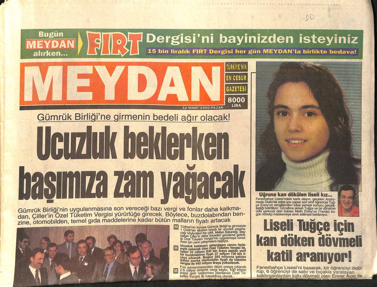 Meydan Gazetesi 12 Mart 1995 - Ajda, Nilüfer'i Sahnede Kutladı - Rauf Denktaş Ve Hülya Avşar İle Dobra Dobra Bir Sohbet GZ2052 - 1