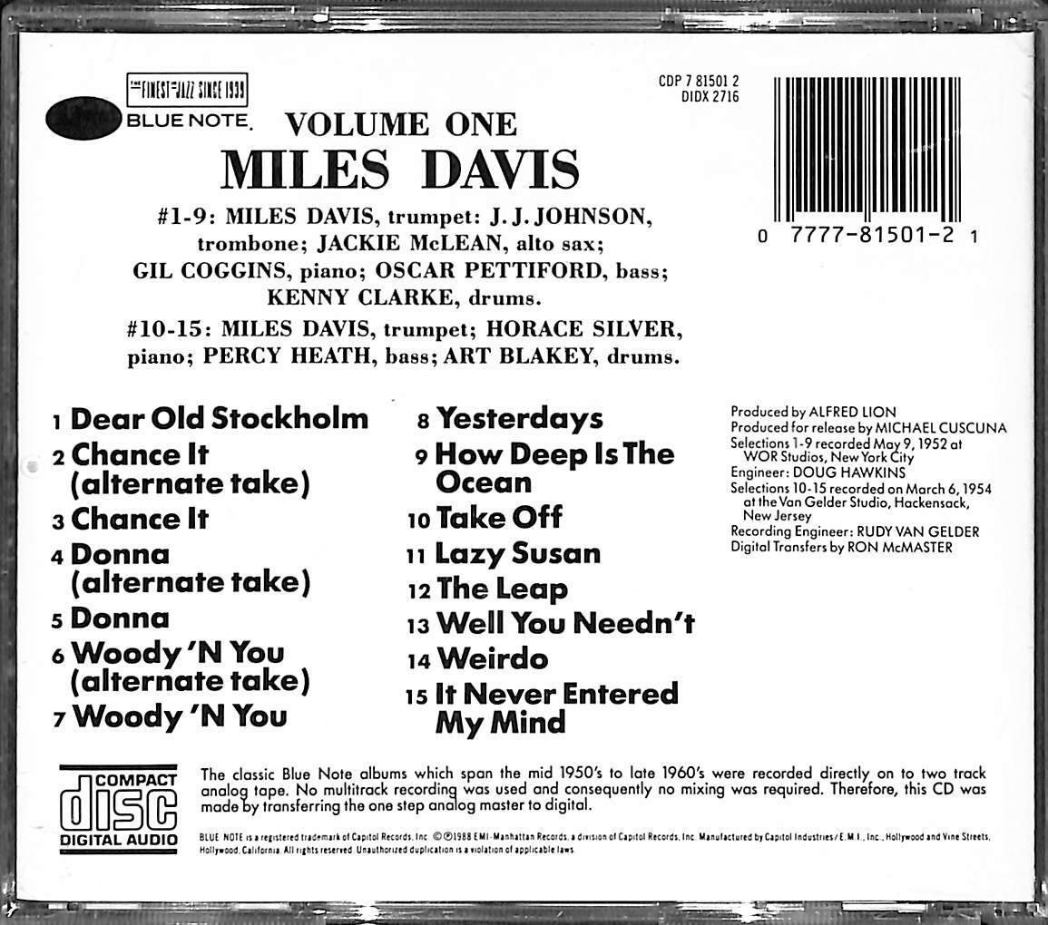 Miles Davis ‎- Volume 1 CD (İkinci El) CD3847 - 2