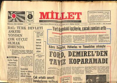 Millet Gazetesi 1 Ağustos 1975 - Ford Demirelden Taviz Koparamadı GZ89798 - 1